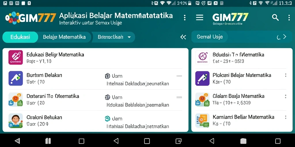 Tampilan antarmuka aplikasi GIM777 untuk belajar matematika.