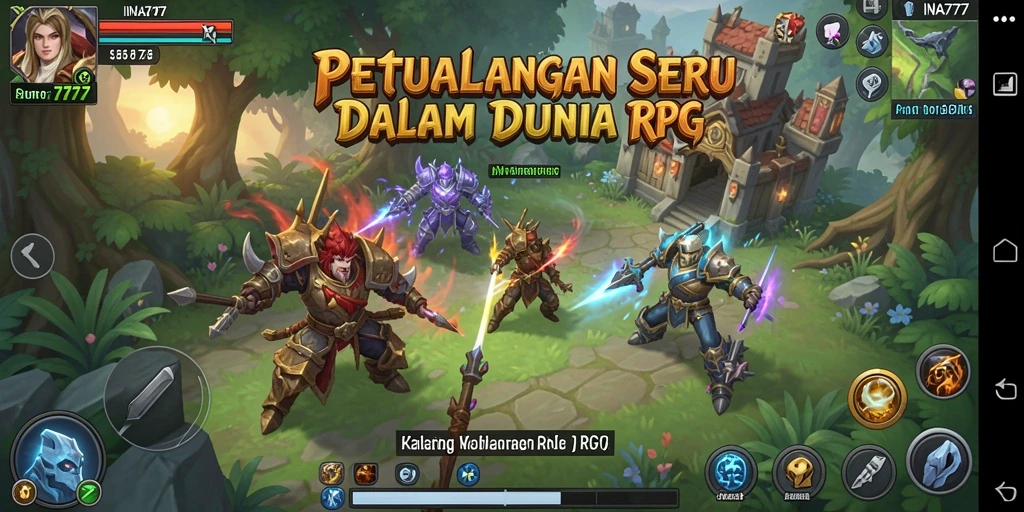 Antarmuka gameplay INA777 menampilkan dunia RPG yang semarak dan interaktif.