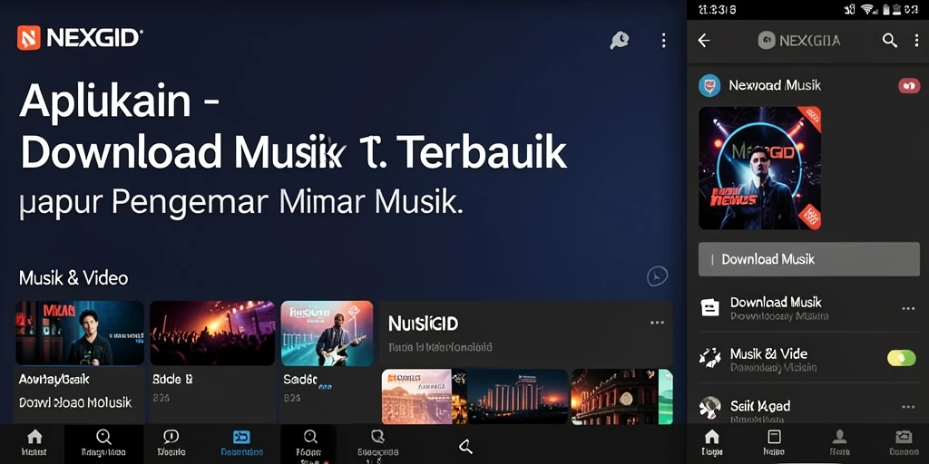 Tampilan antarmuka NEXGID yang intuitif untuk download musik.