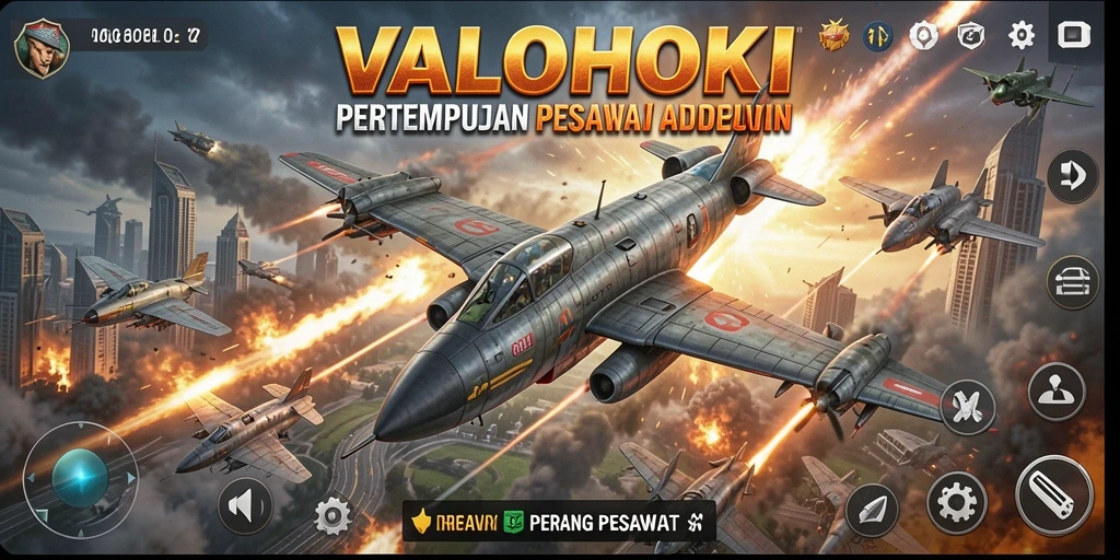 Antarmuka permainan VALOHOKI menunjukkan aksi pertempuran pesawat yang mendebarkan.