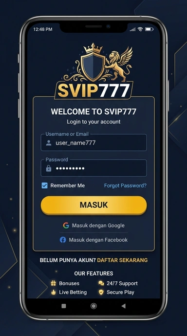 Tampilan halaman login svip777